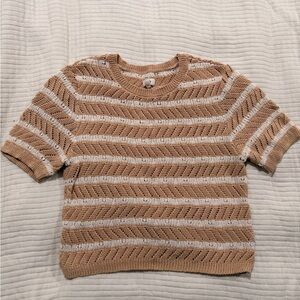 Aerie Tan and Cream Striped Knit Top